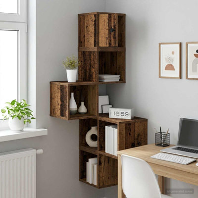 Wall Corner Shelf with Shelf with Storage Engineered Wood Wall-Mounted