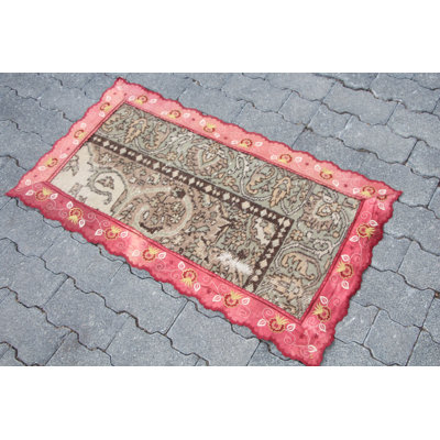 Antique Turkish Anatolian Oushak Rug - Vintage Small Green Bathroom Mat with Boho Style