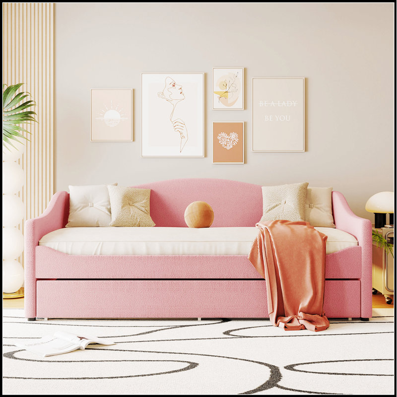 Upholstered Daybed with Integrated Light and Trundle for Extra Sleeping Space, Perfect for Modern and Elegant Living Spaces.