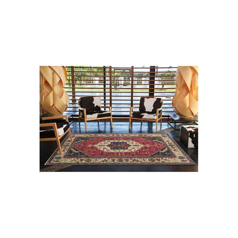 Tapis crème lavable à la machine à motif de losanges traditionnel, Sous-tapis carré 3 pi 3 po inclus
