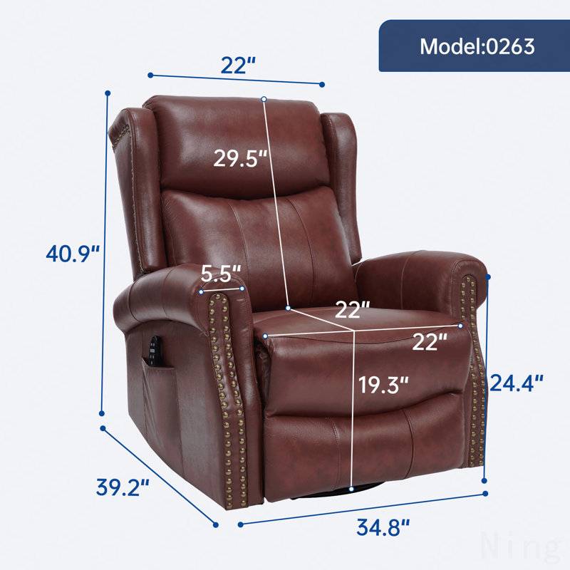 Fauteuil inclinable de massage manuel rouge en cuir véritable - Chaise berçante, pivotante, chauffante, de salon