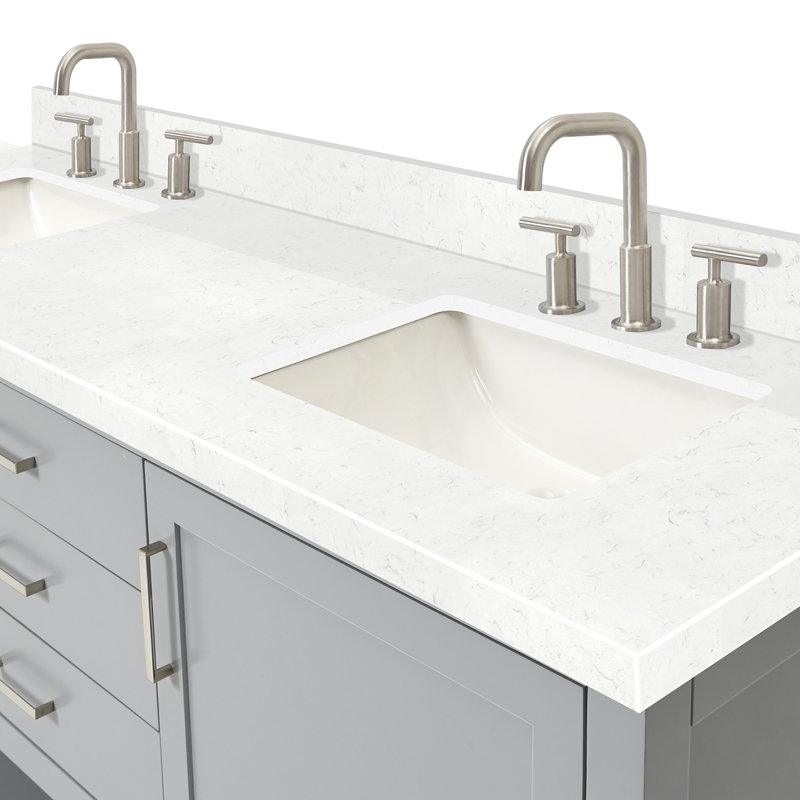 Bayhill 73'' W Double Vanity, Rectangle, Carrara White Quartz, Gray