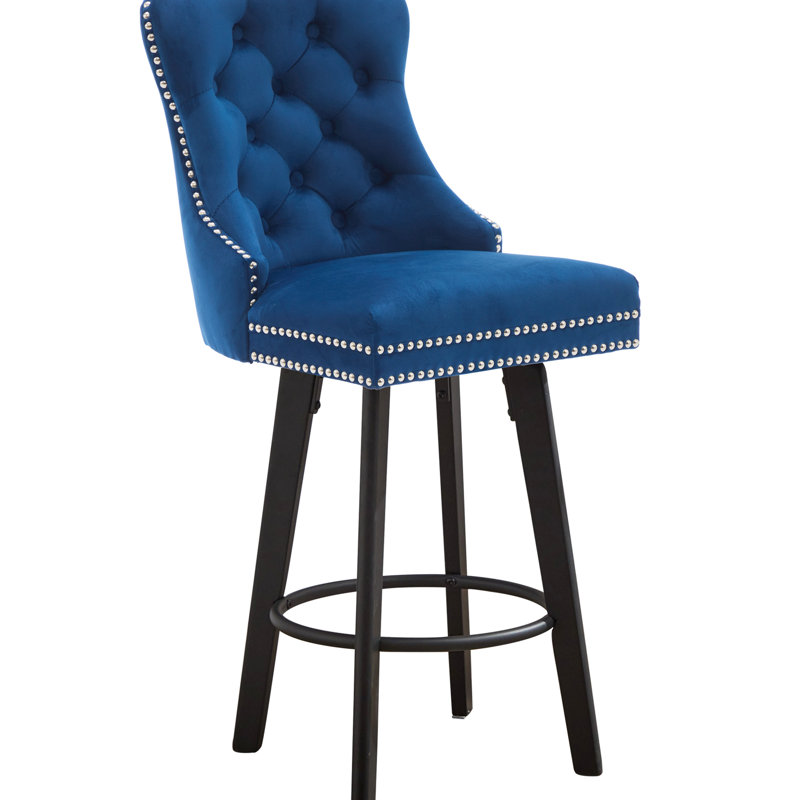 Chaises de bar en velours bleu marine avec structure et structure à boutons confortable