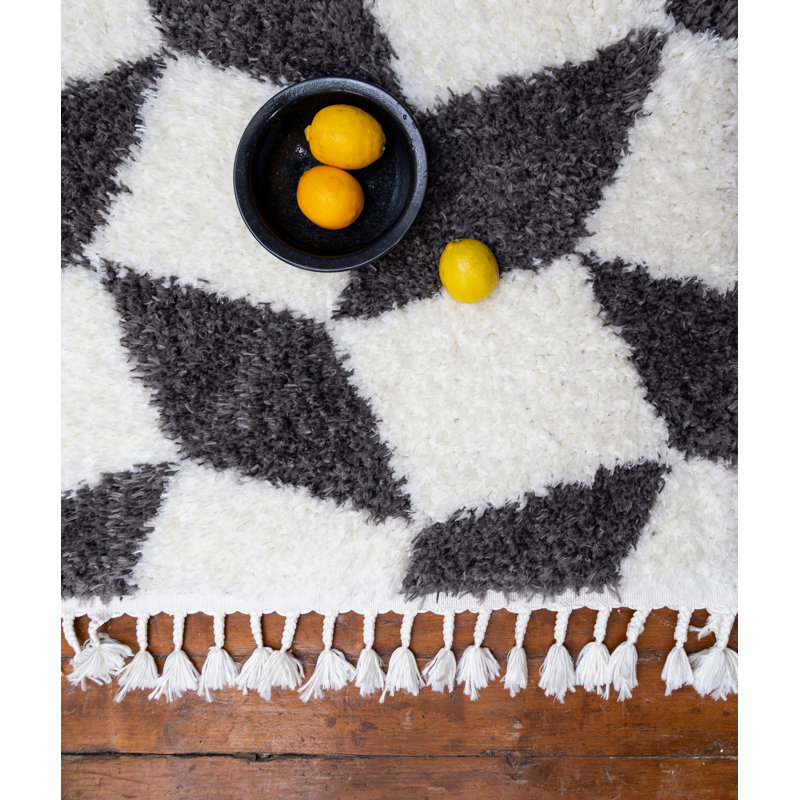 Tapis intérieur / extérieur rectangulaire en polyester tissé à la machine noir / blanc Sheatown