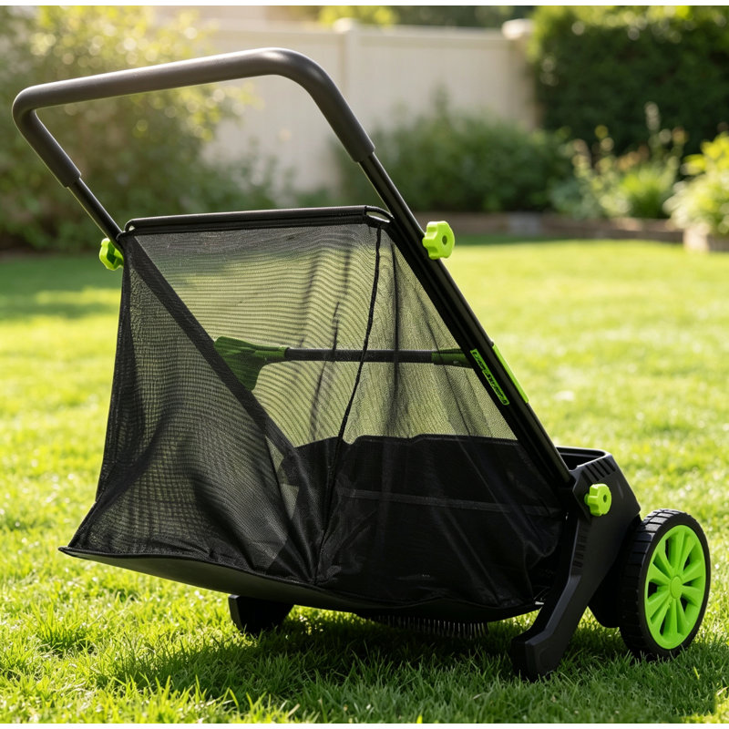 Balayeuse à gazon manuelle, ramasseuse de feuilles et d'herbe pour le nettoyage du jardin.