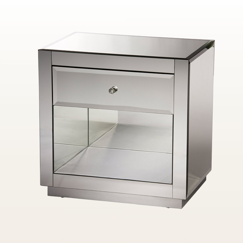 Table de bout Nivara avec 1 tiroir et 1 tablette de style Hollywood Glamour