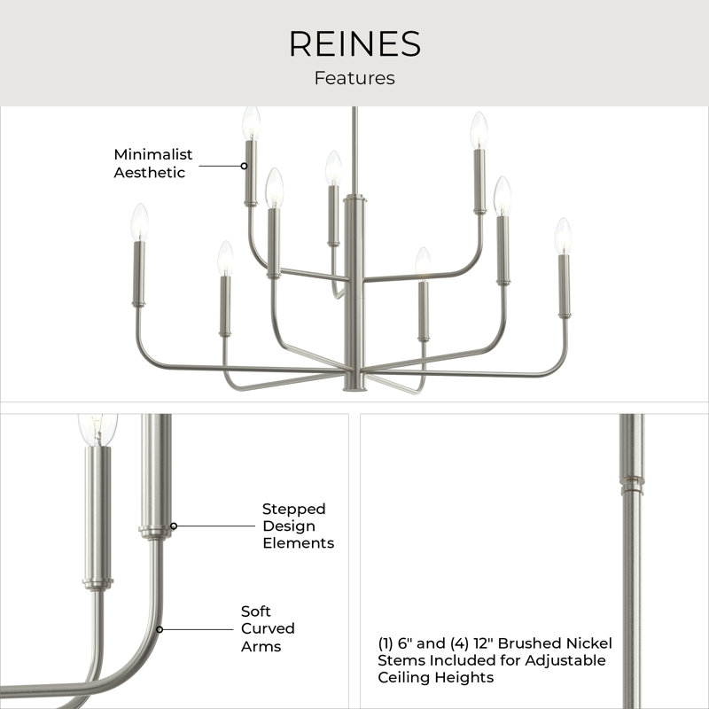 Reines 9-Light Brushed Nickel Two-Tier Chandelier, Brushed Nickel
