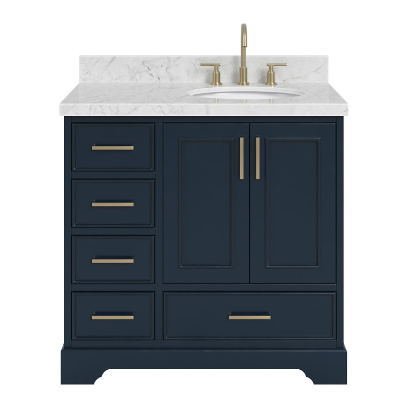 Meuble-lavabo simple avec plateau Abshire 37, Bleu minuit