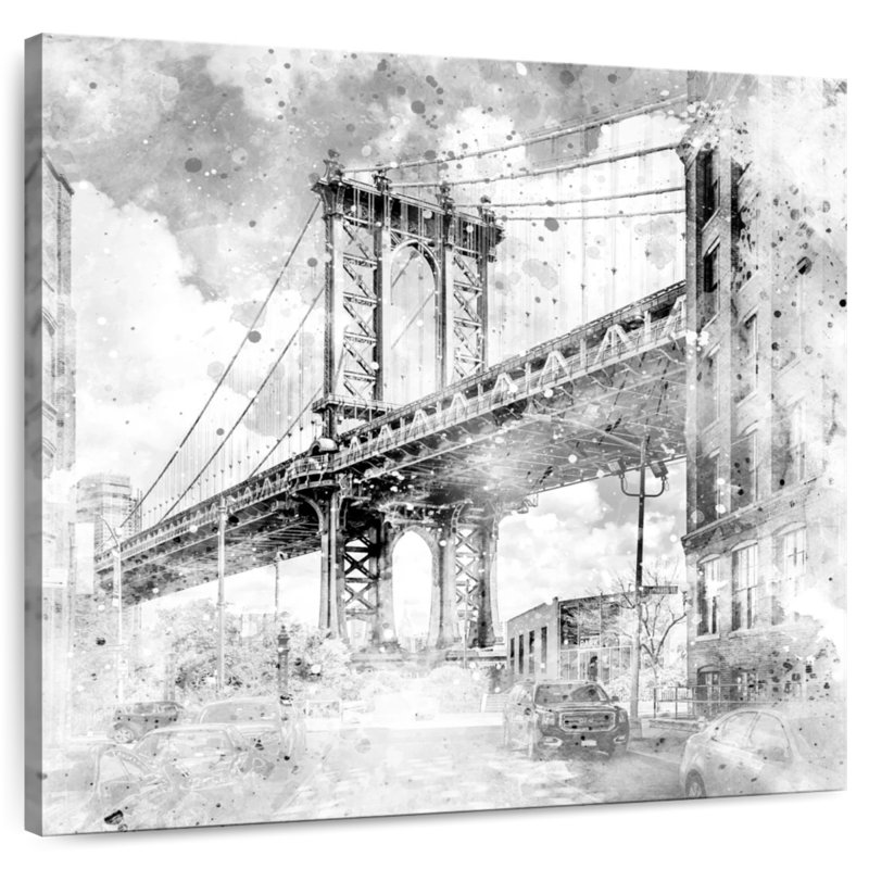 Lilie NYC Manhattan Bridge - monochrome, H 24 po x l 24 po