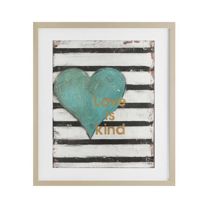 «Love Is Kind on Stripes», reproduction encadrée sous verre, conception de Cassandra Cushman, H 21 po x l 17 po
