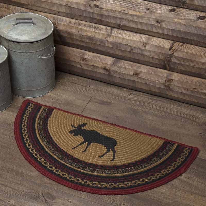 Tapis noir / rouge / brun Peri, Demi-cercle 1 pi 4 po x 2 pi 9 po
