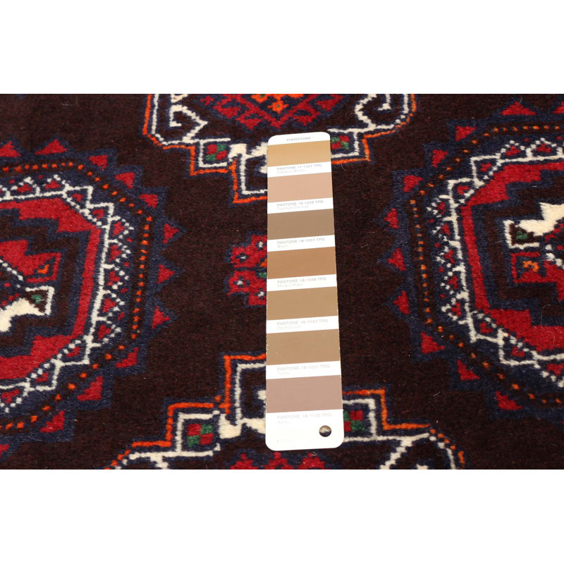 Tapis rouge / noir en laine noué à la main de conception unique 3 pi 4 po x 5 pi 10 po New Age Crni