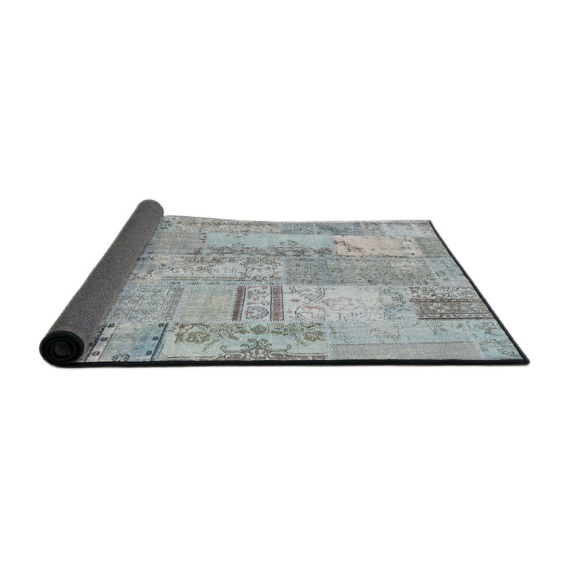 Tapis contemporain bleu / gris, Rond 4 pi