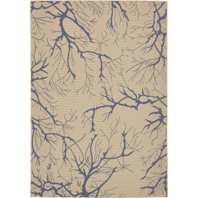Allon Abstract Beige/Blue Indoor/Outdoor Area Rug, Rectangle 7 pi 1 po x 10 pi