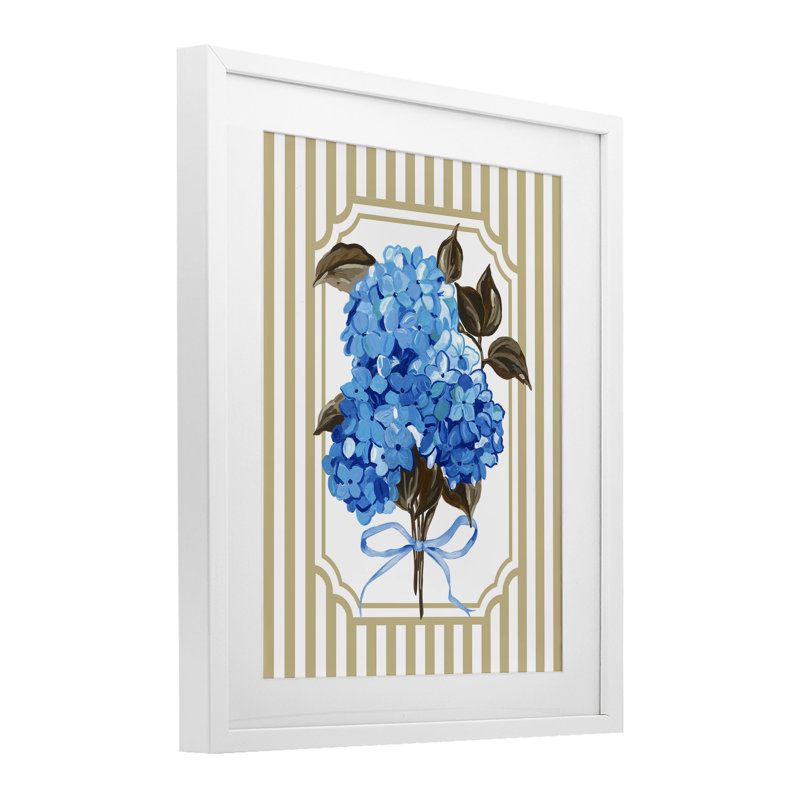 «Blue Hydrangea Blossom Bow», reproduction encadrée sous verre, conception par Adonna Ebrahimi, H 16 po x l 13 po
