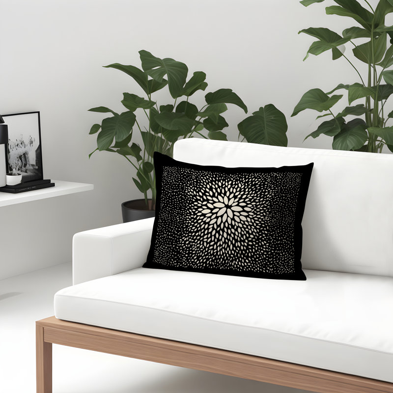 Housse et insert de coussin rectangulaire intérieur / extérieur en polyester filé Bavière, Crème / Noir