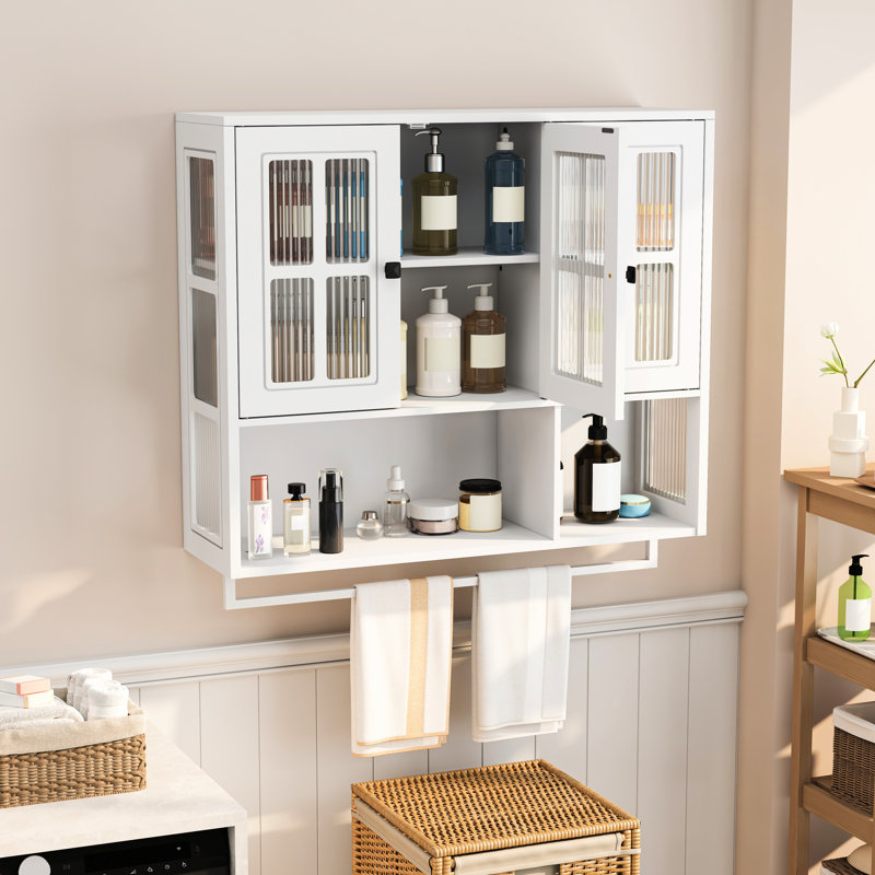 Armoire murale à 3 portes, porte en verre blanc, porte-serviettes, style moderne, verre trempé et esthétique, tablettes amovibles
