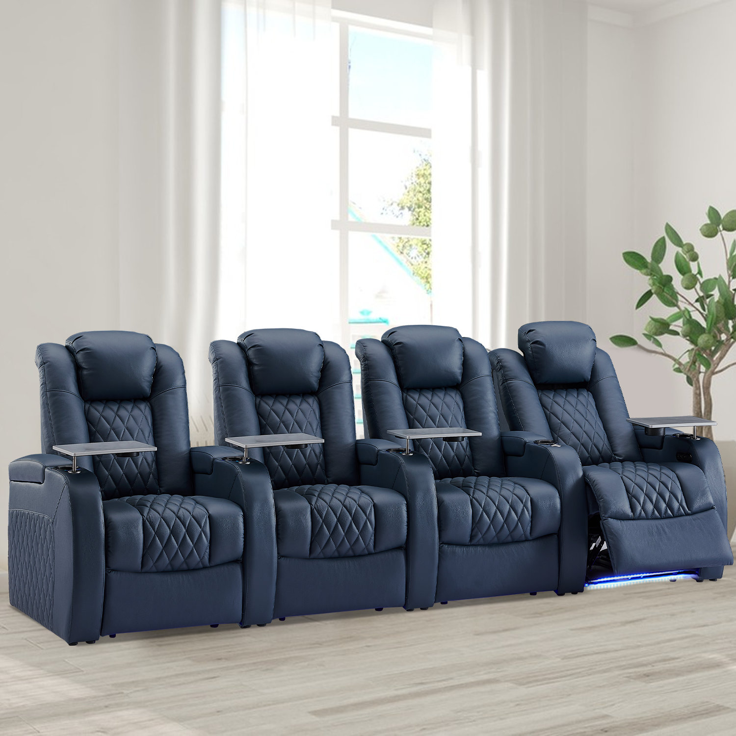 Latitude Run® Leather Power Reclining Home Theater Seat With Cup Holder(set Of 4) & Reviews