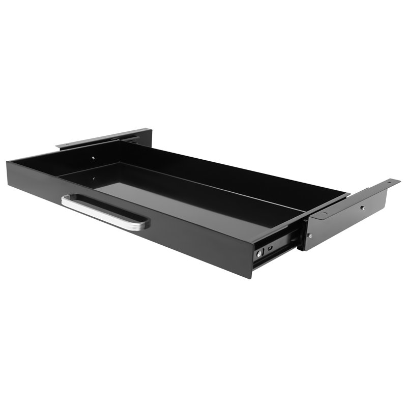 Under Desk Mounted Sliding Pull-Out Drawer Storage Organizer, Black