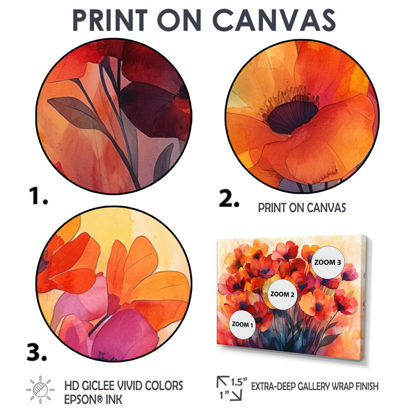 Danse d'automne des coquelicots I - décoration murale coquelicots, H 12 po x l 20 po, Cadre simple, Noir