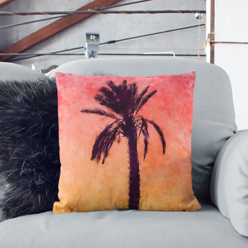 Summertime Palm Tree Painting Cushion with Filling, White, 55cm H x 55cm W x 20cm D