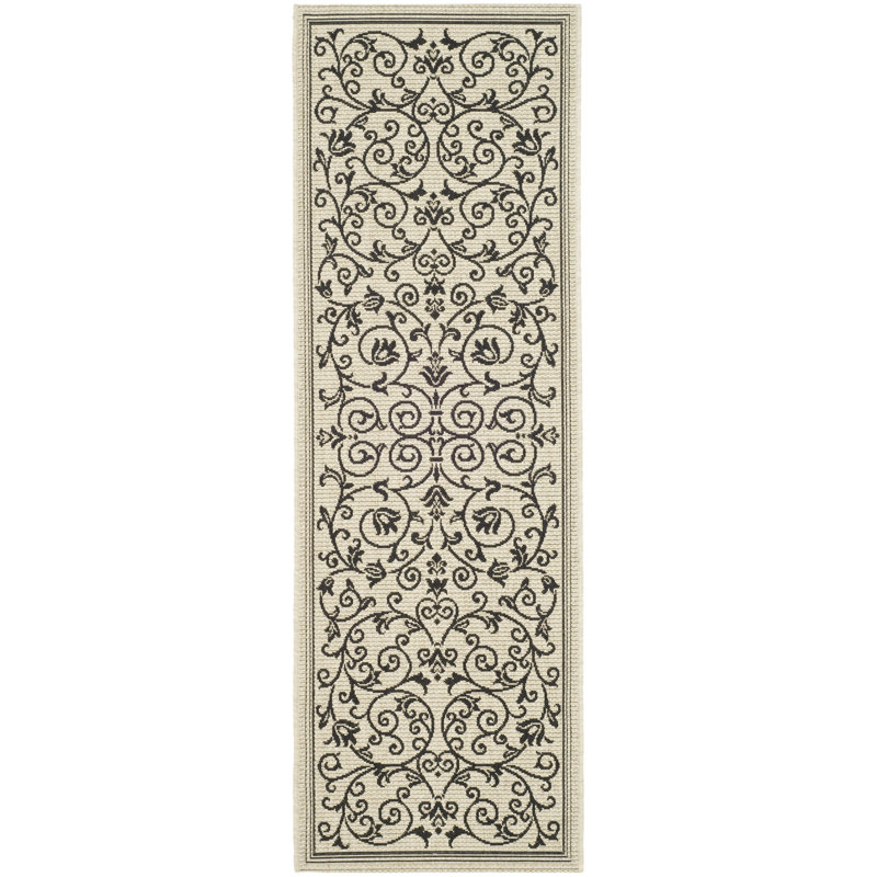 Arneshia Floral Sand/Black Indoor / Outdoor Area Indoor/Outdoor Area Rug, Runner 2'3" x 10'