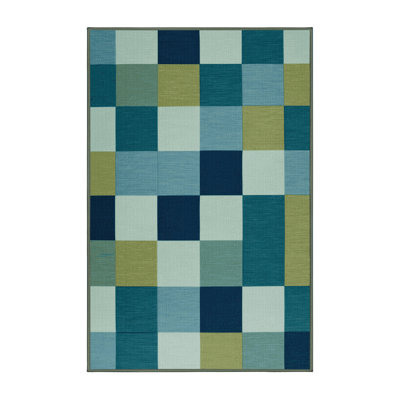Machine Washable Checkered Green Area Rug