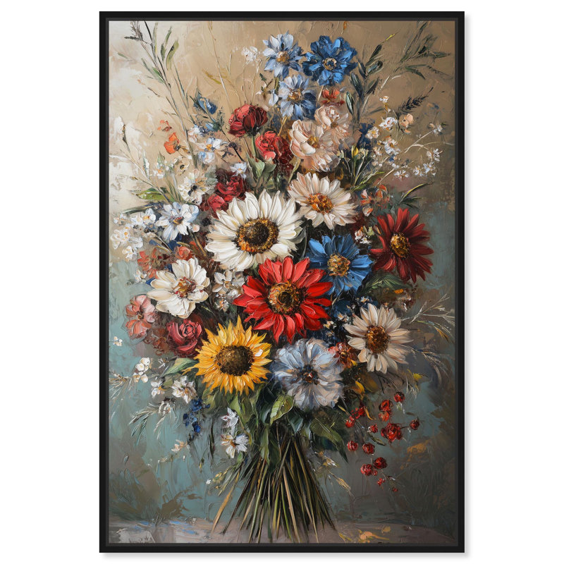 «Symphony of Flowers I», art floral sur toile par , H 46 po x l 31 po, Cadre flottant noir