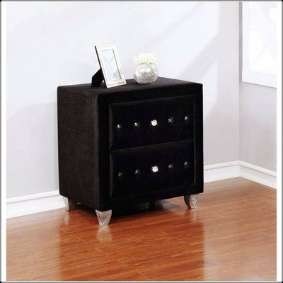 Table de chevet Glam avec capitonnage à boutons, boutons en acrylique et rangement spacieux pour les chambres élégantes