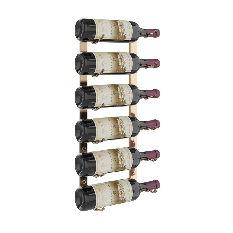 Support à vin mural pour 6 bouteilles Hinderich, Bronze doré, 24"H x 13"W x 5.25"D