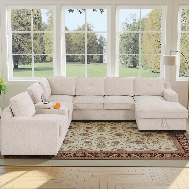 Canapé-lit modulaire en U Burwell, Chenille beige