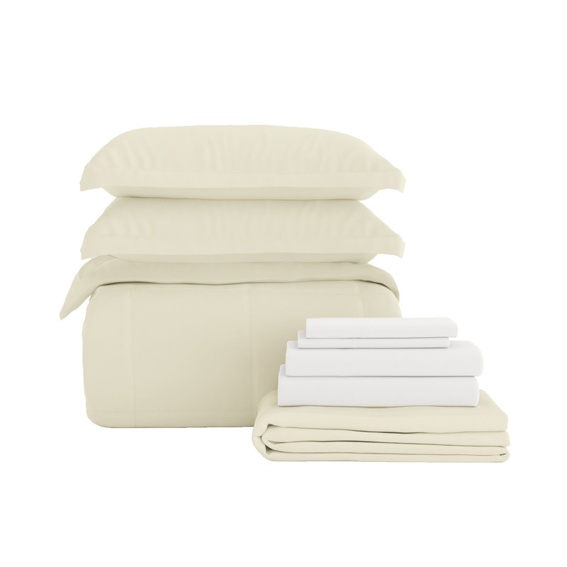 Ivory Double-Brushed Microfiber 8-Piece Full Bedding Set