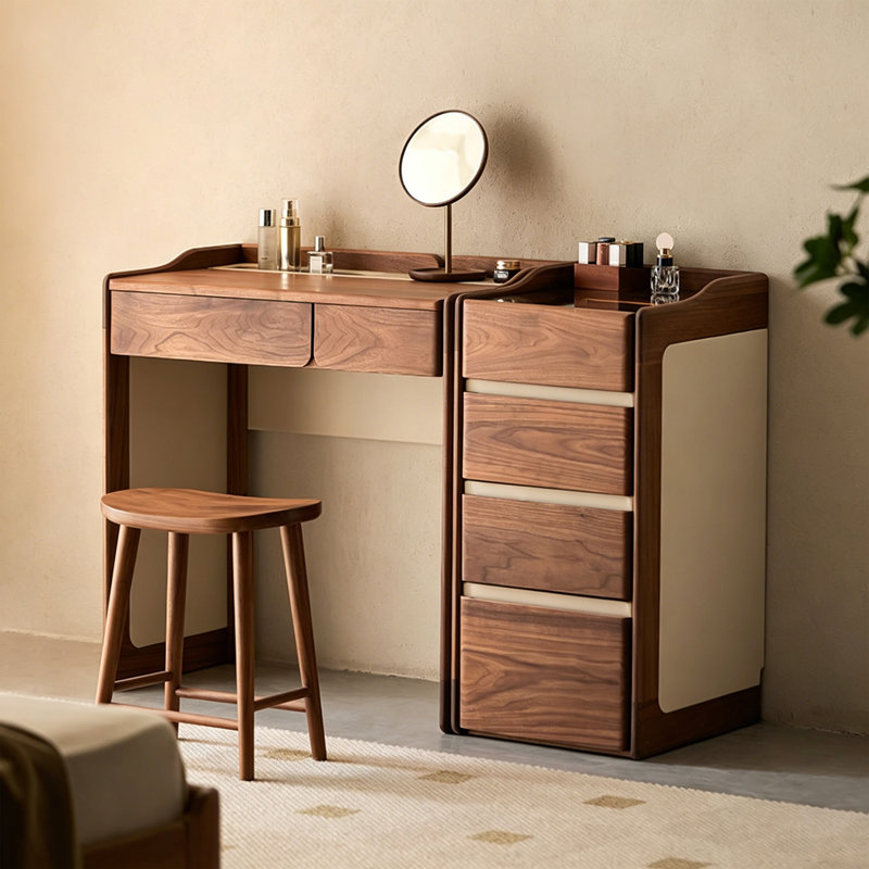 Table de meuble-lavabo de luxe 47,24 po en noyer clair - combinaison de commode modulaire, bords chanfreinés arrondis, tiroir à code, trou de gestion des câbles, espace de rangement encastré, glissières en métal lisse, pour rangement de coin de chambre et de bijoux