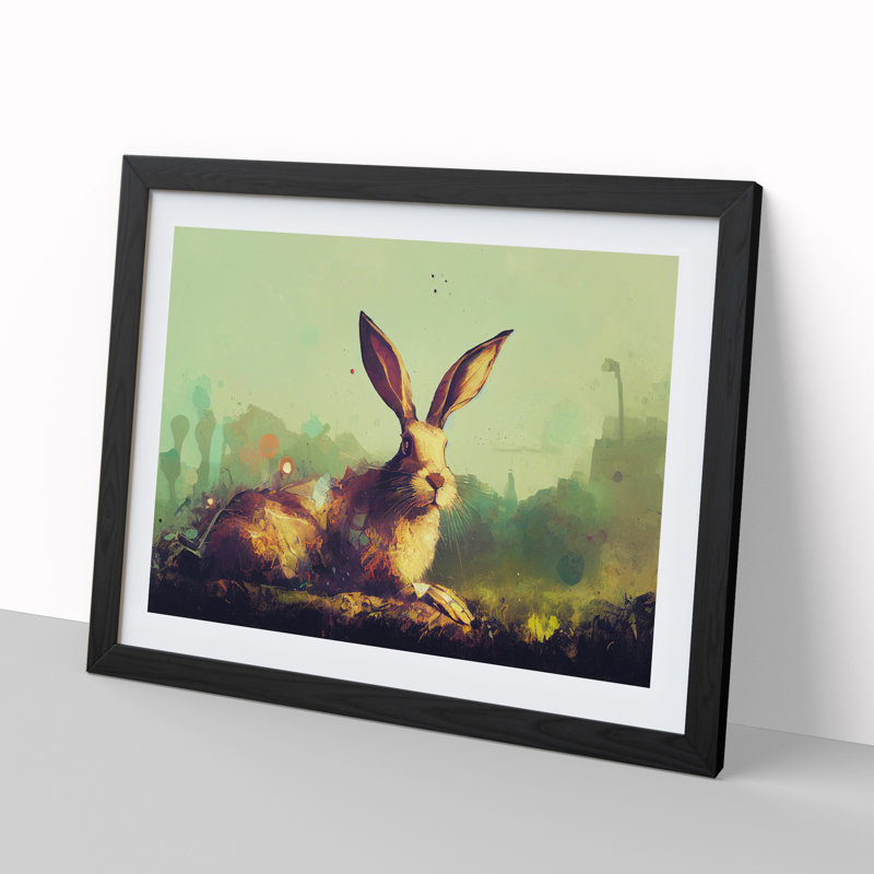 Hare Modern - Single Picture Frame Painting, Black, 46cm H x 64cm W x 2cm D