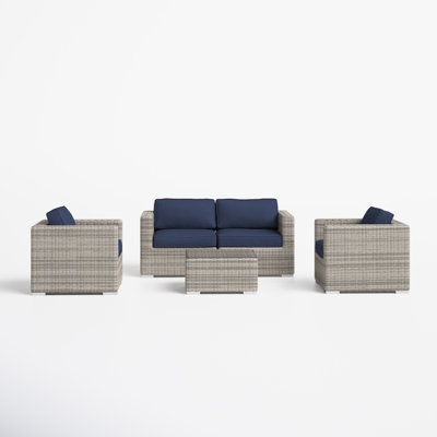 Estes Rattan Wicker Fully Assembled 4 - Person Seating Group with Cushions