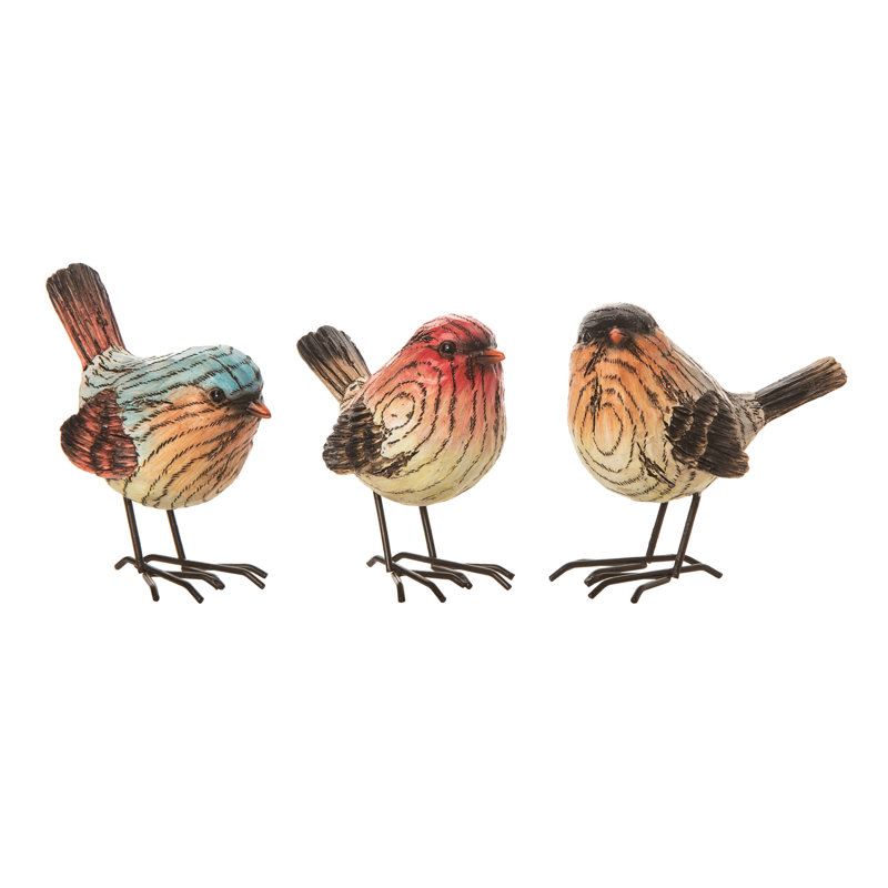 Large Resin Colorful Woodgrain Bird Set of 3 Spring Home Decorations