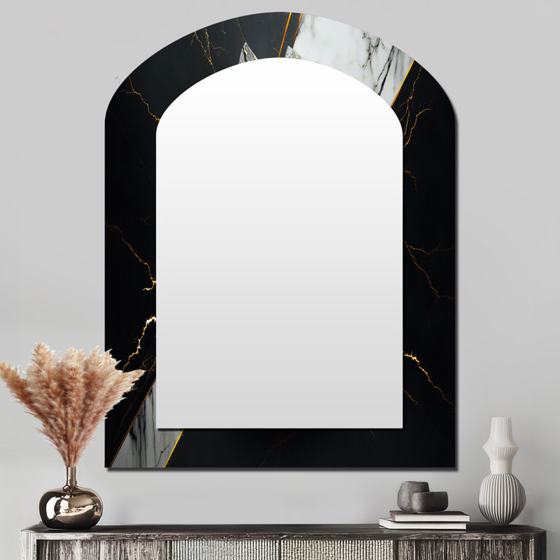 Abstrait Geode Black III - miroir mural décoratif en arche de marbre, 43 po x 33 po
