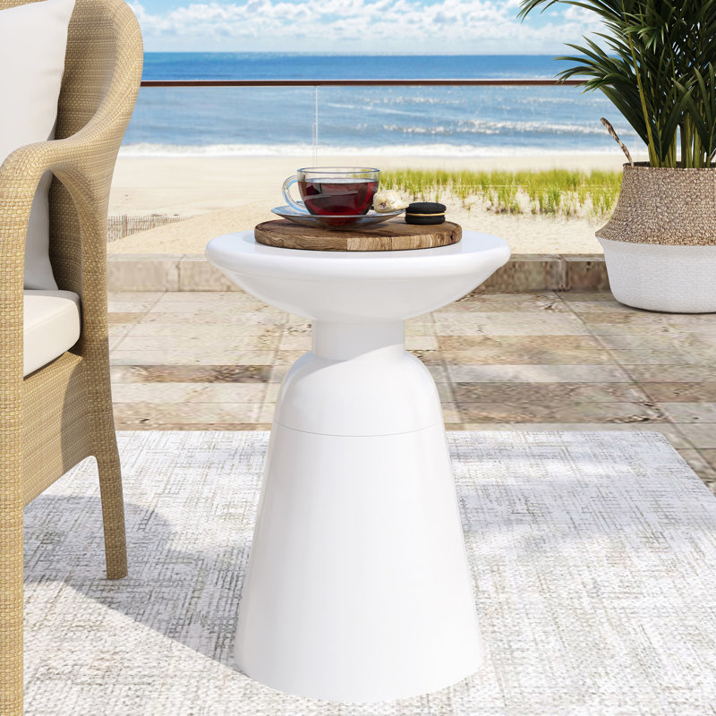 Grande table d'appoint d'extérieur en métal avec bordure moderne, fer blanc, 15,44 po x 15,44 po x 20,71 po, sans assemblage - grande, conception, blanc, 15 x 15 x 20,71