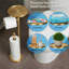 Porte-papier hygiénique avec tablette, support pour rouleaux de papier hygiénique avec rangement pour 4 rouleaux supplémentaires, acier inoxydable antirouille, autoportant, (doré)