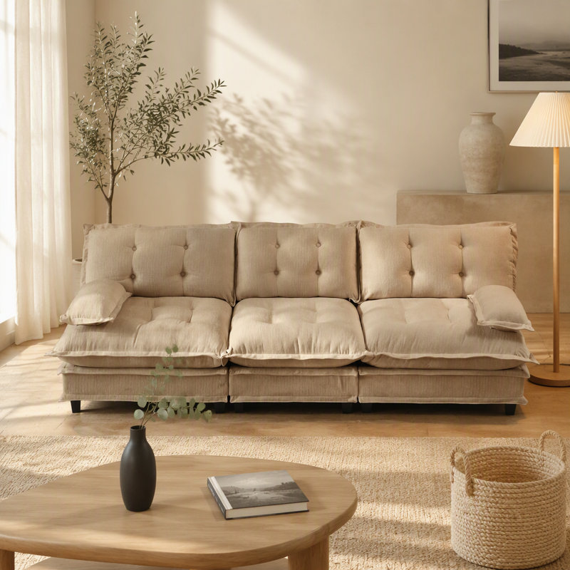 Canapé modulaire 107 places à 3 places Cloud, canapé modulaire à assise profonde, coussins en treillis confortables, tissu chenille respirant couleur café