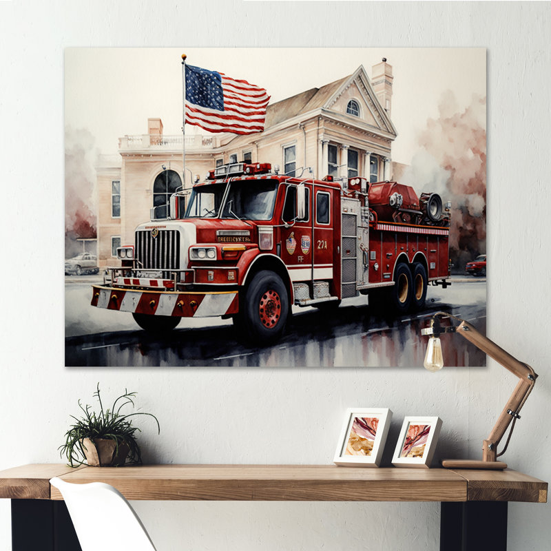 Fiery Pursuit I - Camion de pompiers, Toile tendue, H 12 po x l 20 po x P 1 po