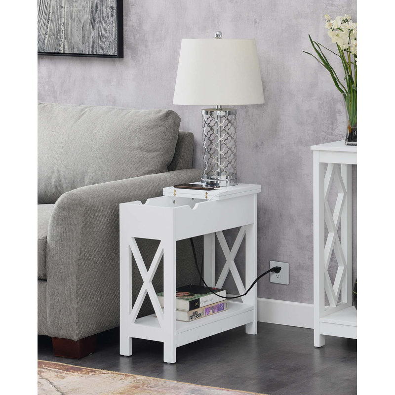 Gerde End Table and Built-In Outlets, White/White