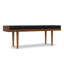 Banc de repose-pieds en acacia massif Anya l 51 po avec coussin en cuir véritable noir haute densité