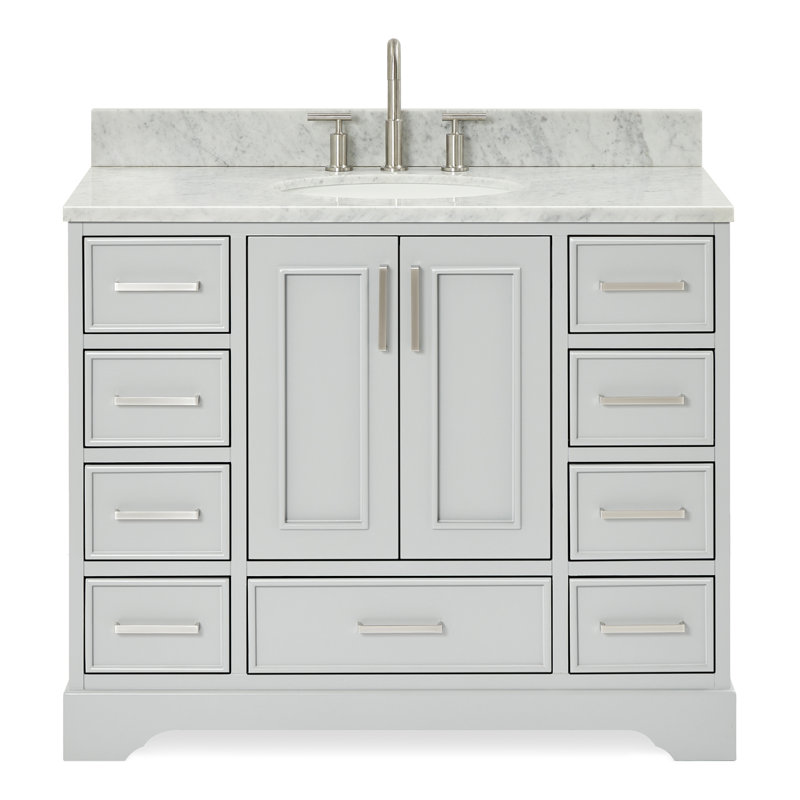 43'' Single Bathroom Vanity with Carrara Marble Top, Gray
