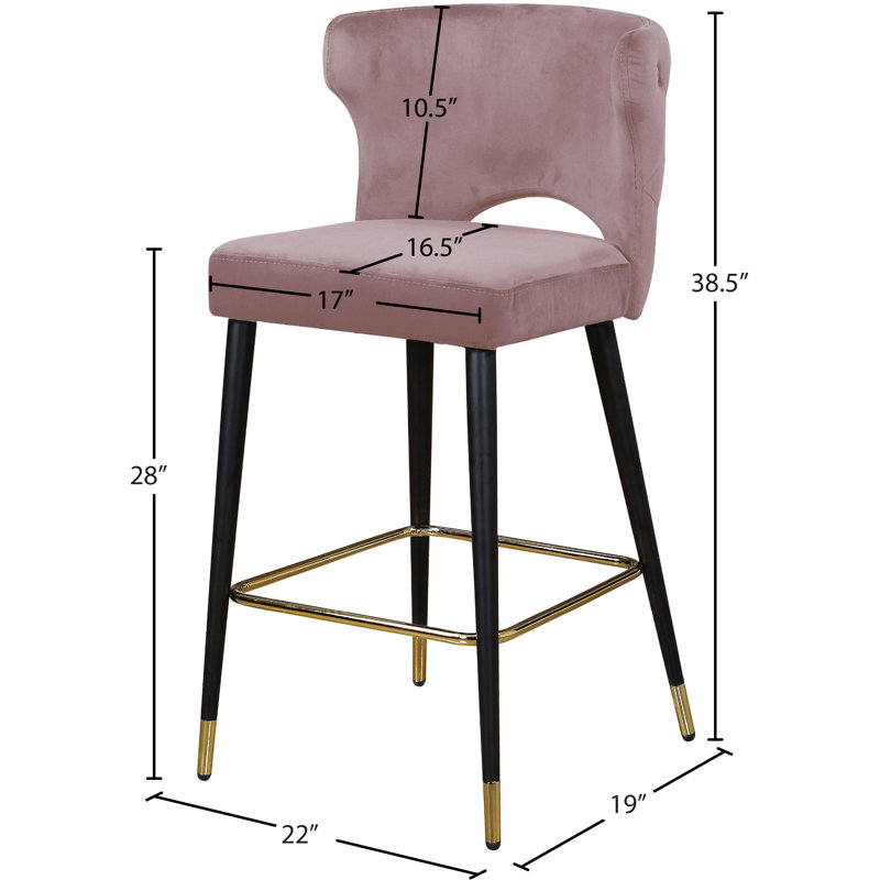Tabouret de bar 28 po Kelly, Velours rose
