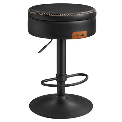 360° Swivel Bar Stool, Height Adjustable Barstool with Storage, Synthetic Leather with Stitching