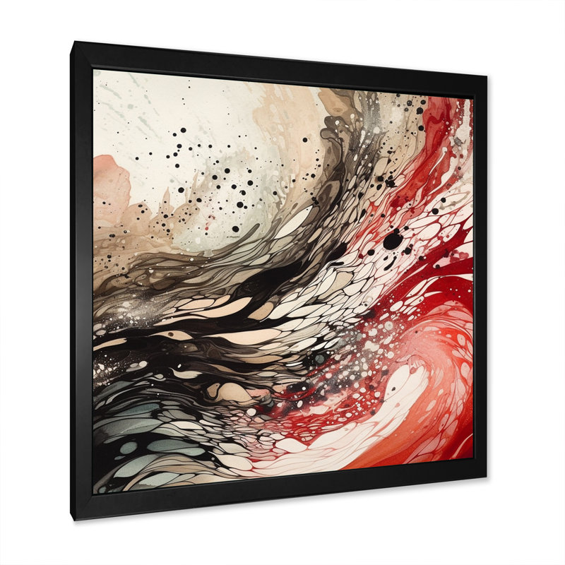 Agate I rouge et rouge sur toile, Cadre simple noir, H 30 po x l 30 po x P 1 po