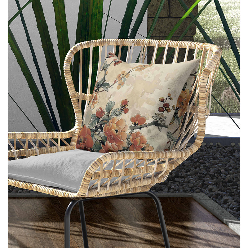 Coussin intérieur / extérieur Scarlet Wing Heaven, Beige/Orange, Carré 20 po