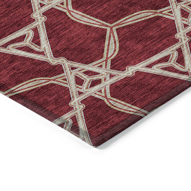 Tapis d'intérieur lavable à motif géométrique bourgogne et doré 3 pi x 5 pi