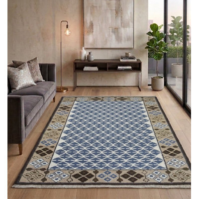 Hand Knotted Wool Oriental Blue | Beige Rectangle Indoor Area Rug